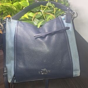 Coach Navy Leather & Light Denim Shoulder Hobo